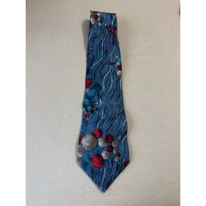 JT Beckett Silk Tie Blue Red Abstract Sphere Pattern Made in USA Vintage 57" EUC